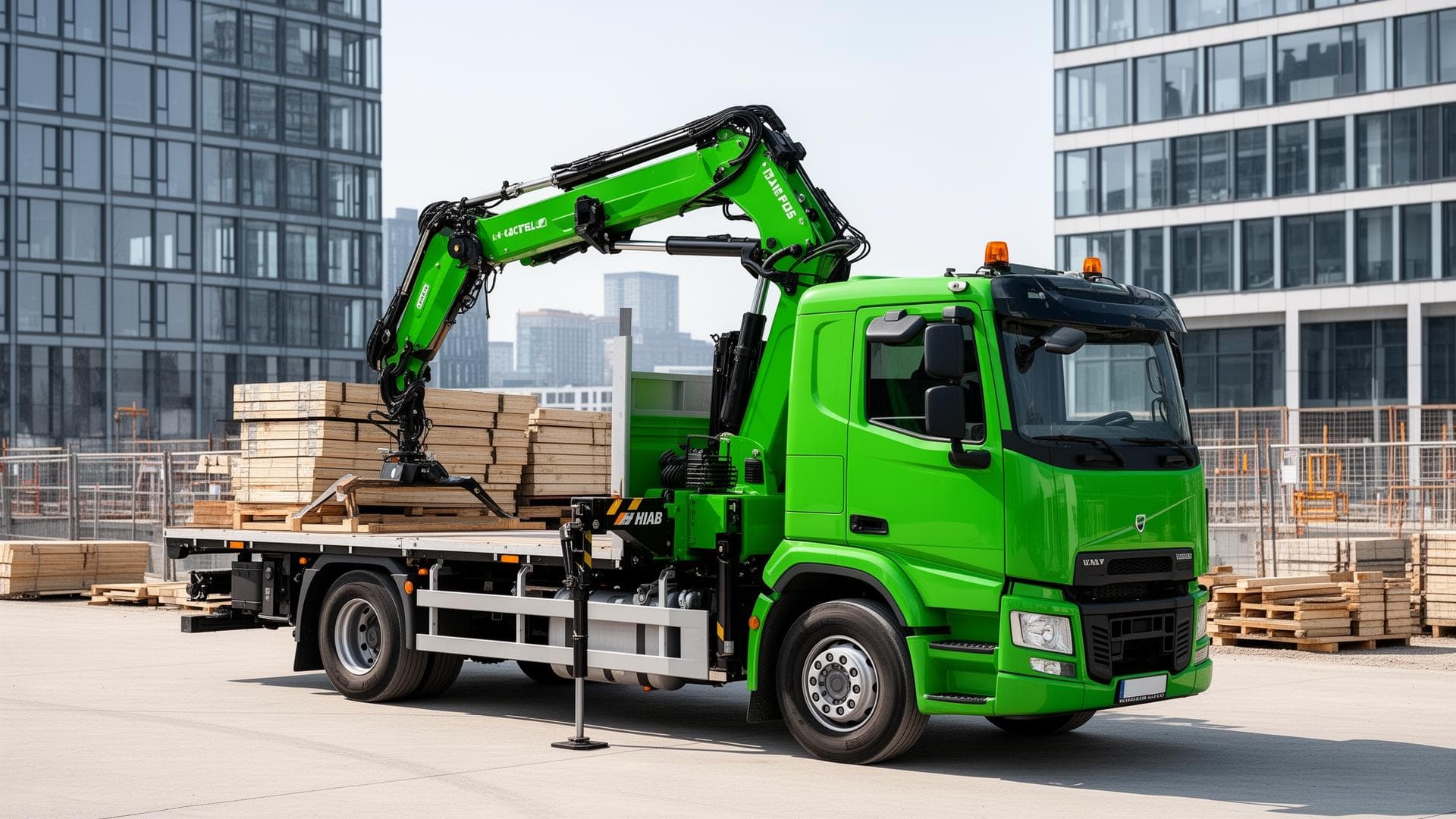 Zeleni kamion s kranom za prijevoz tereta u Zagrebu